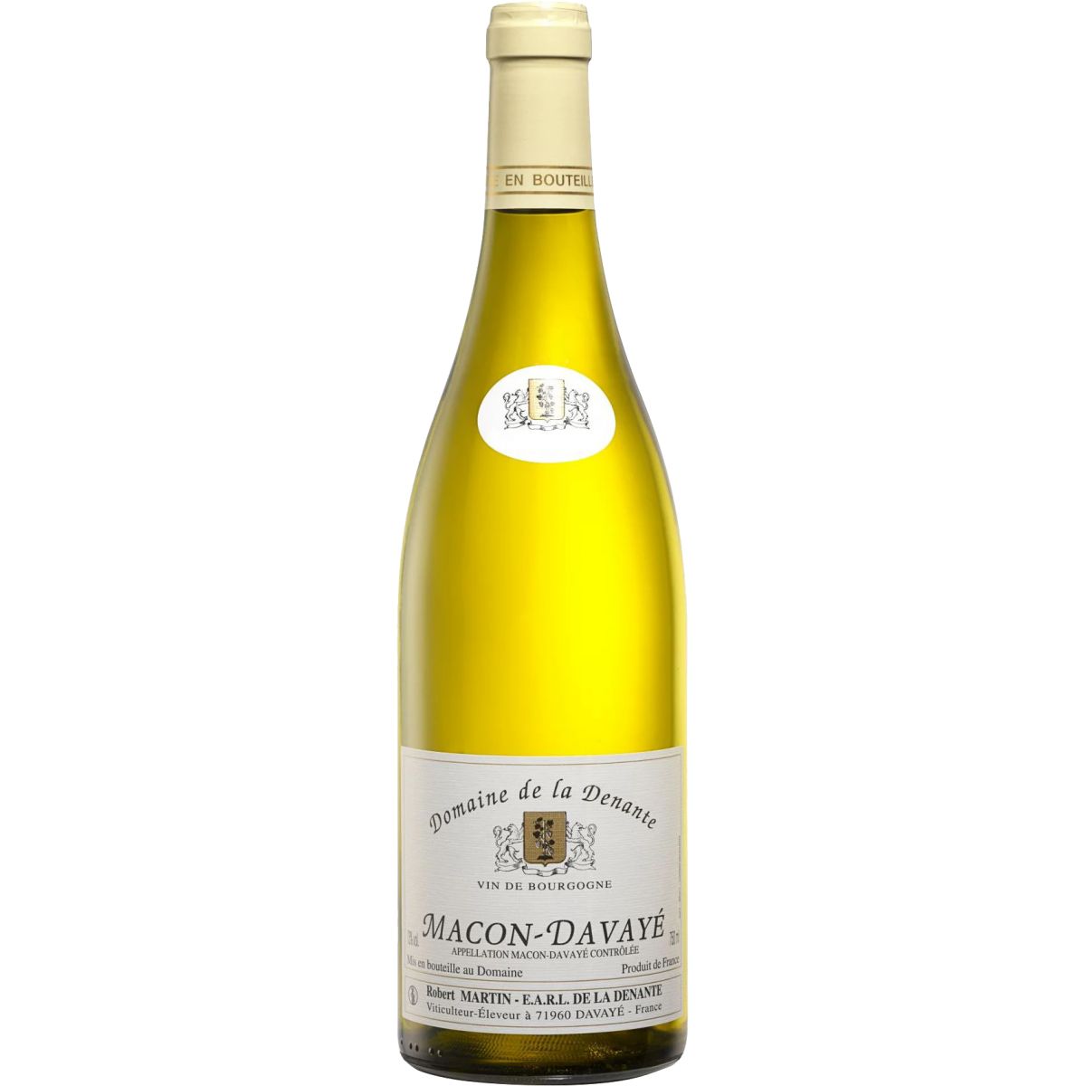 Bouteille de vin blanc Mâcon Davaye 2024 - Domaine de la Denante, Bourgogne.